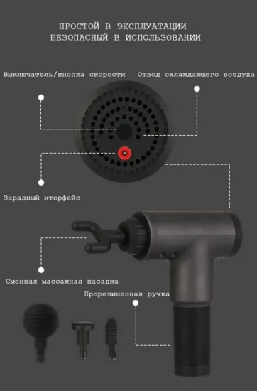 Масажер-пістолет портативний для м'язів акумуляторний чорний 24x24,5x5,1 см