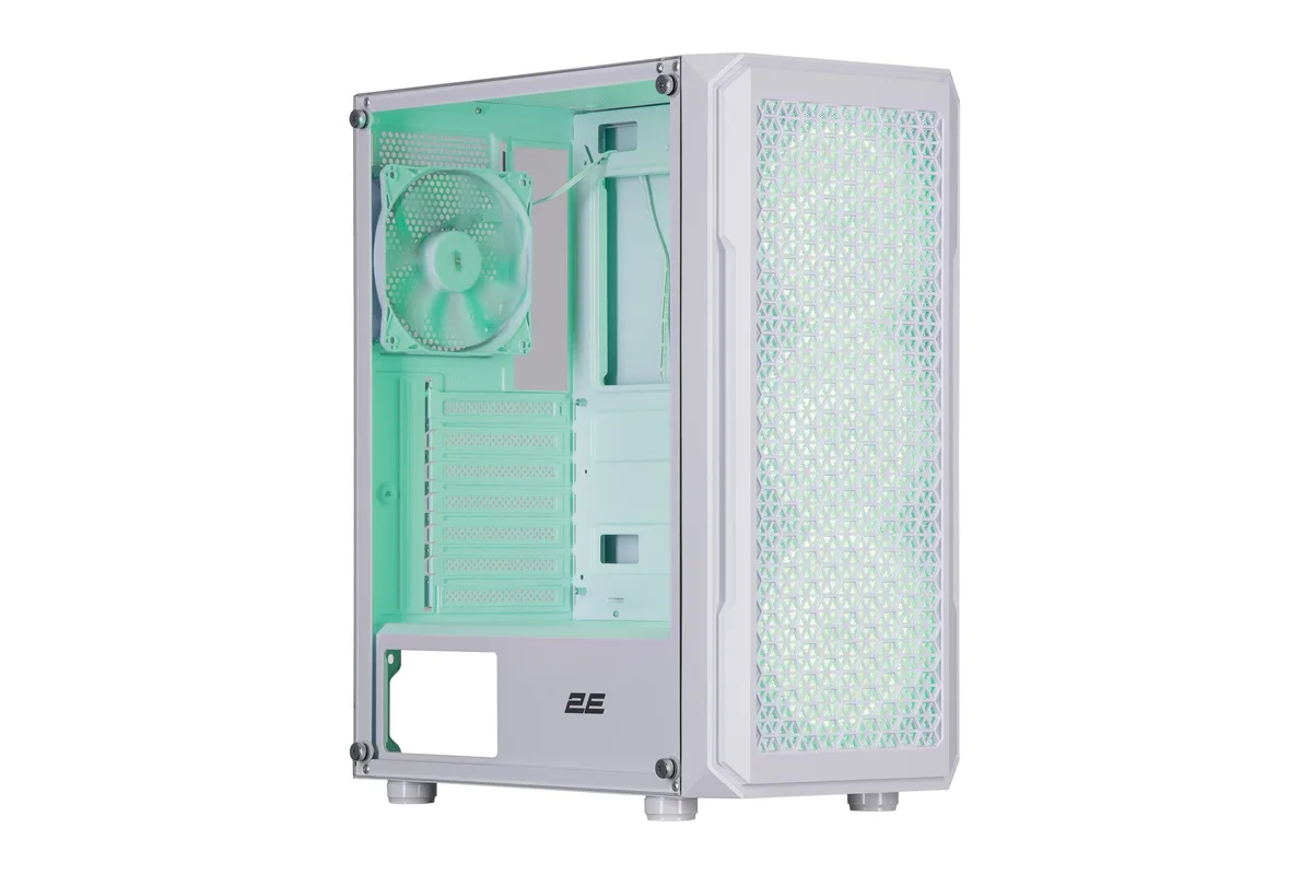 Корпус 2E GAMING Hexagon G338W без БЖ 2xUSB3.0, 1xUSBType-C, 3x120мм ARGB, 1x120мм, VGA 330мм, LCS ready, HUB, TG Side Panel, ATX, білий