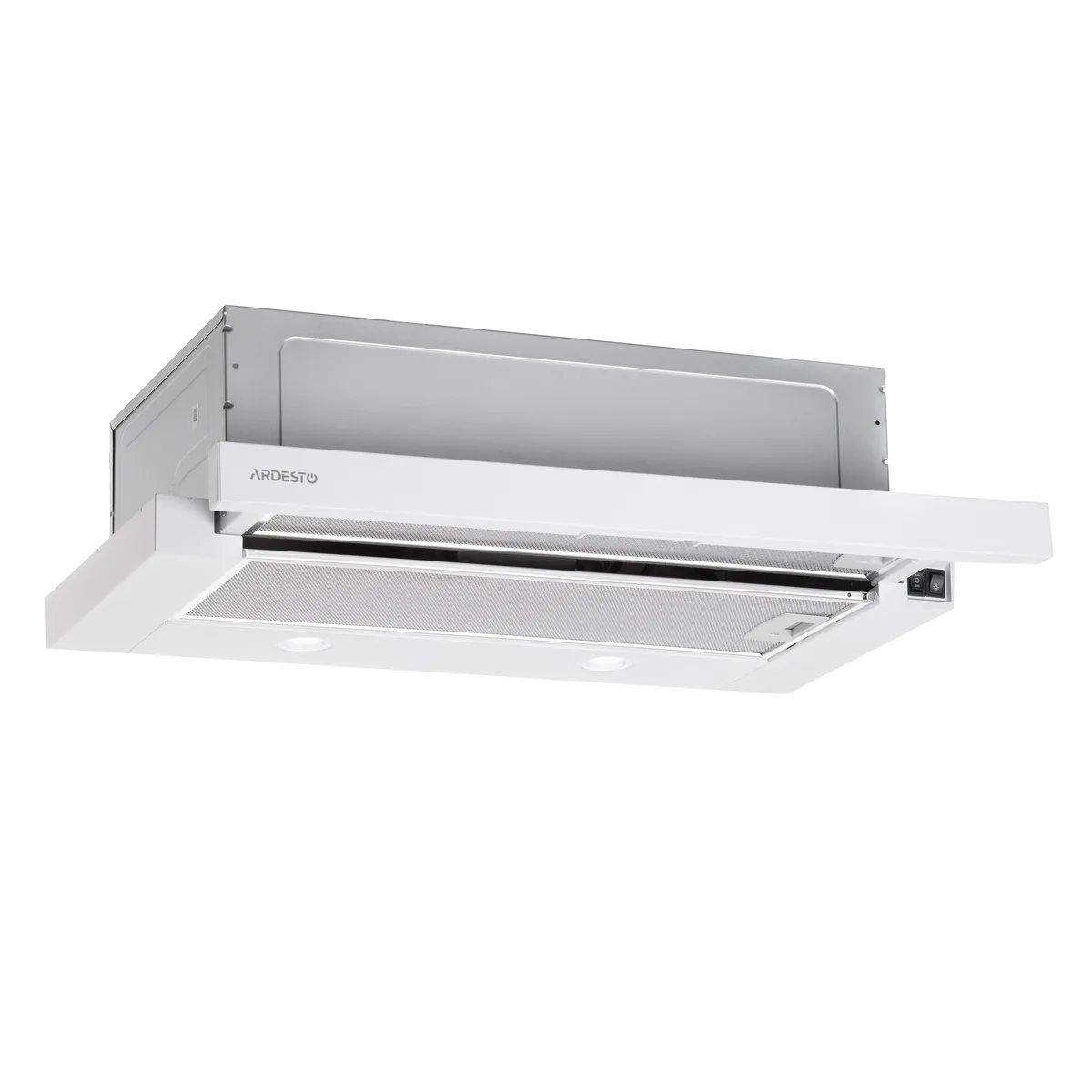 Вытяжка ARDESTO телескопическая, 60 см, 700 м3/ч, металл, 2x1 Вт LED, кнопочная, белая