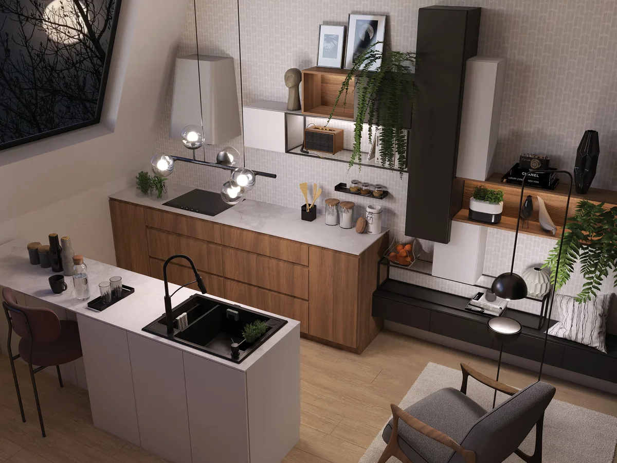 Кухонна мийка Deante Magnetic, гранітна, прямокутна, без бічного крила, розміри 690х500х219мм, одна чаша 1.5, накладна, чорного ко