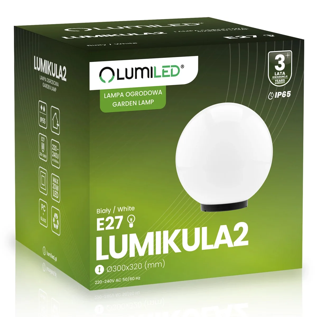 Садовый светильник Lumiled стеклянный E27 30 см белый IP65