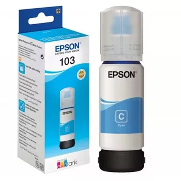 Контейнер з чорнилом Epson 103 EcoTank L1110/L1250/L3100/L3101/L3110/L3150/L3151/L3156/L3200/L3201/L3250/L3251/L3256/L3260/L3266/L3550/L3560/L5190/L5590/L5290  cyan