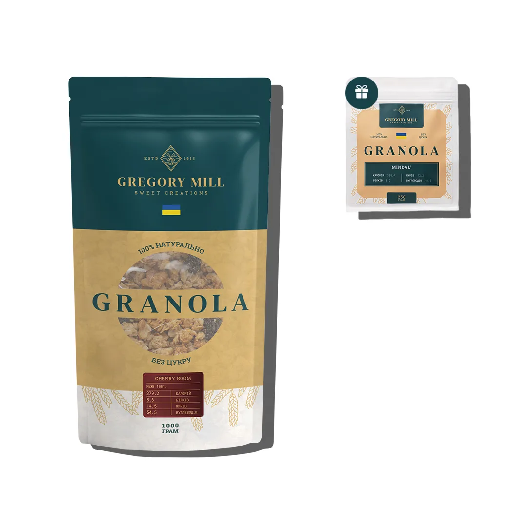 Набір граноли Mini Cherry Boom, 1 кг & Almond, 250 г у подарунок Gregory Mill