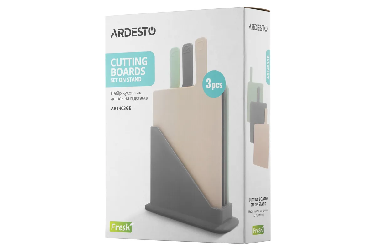 Комплект кухонних дошок на підставці ARDESTO Fresh, 3 шт, 24.1х33х7.9 см, виготовлені з пластику.