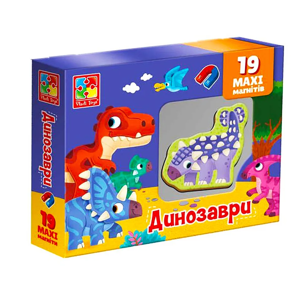 Набір магнітів Vladi Toys 19 шт щільні 6 см динозаври