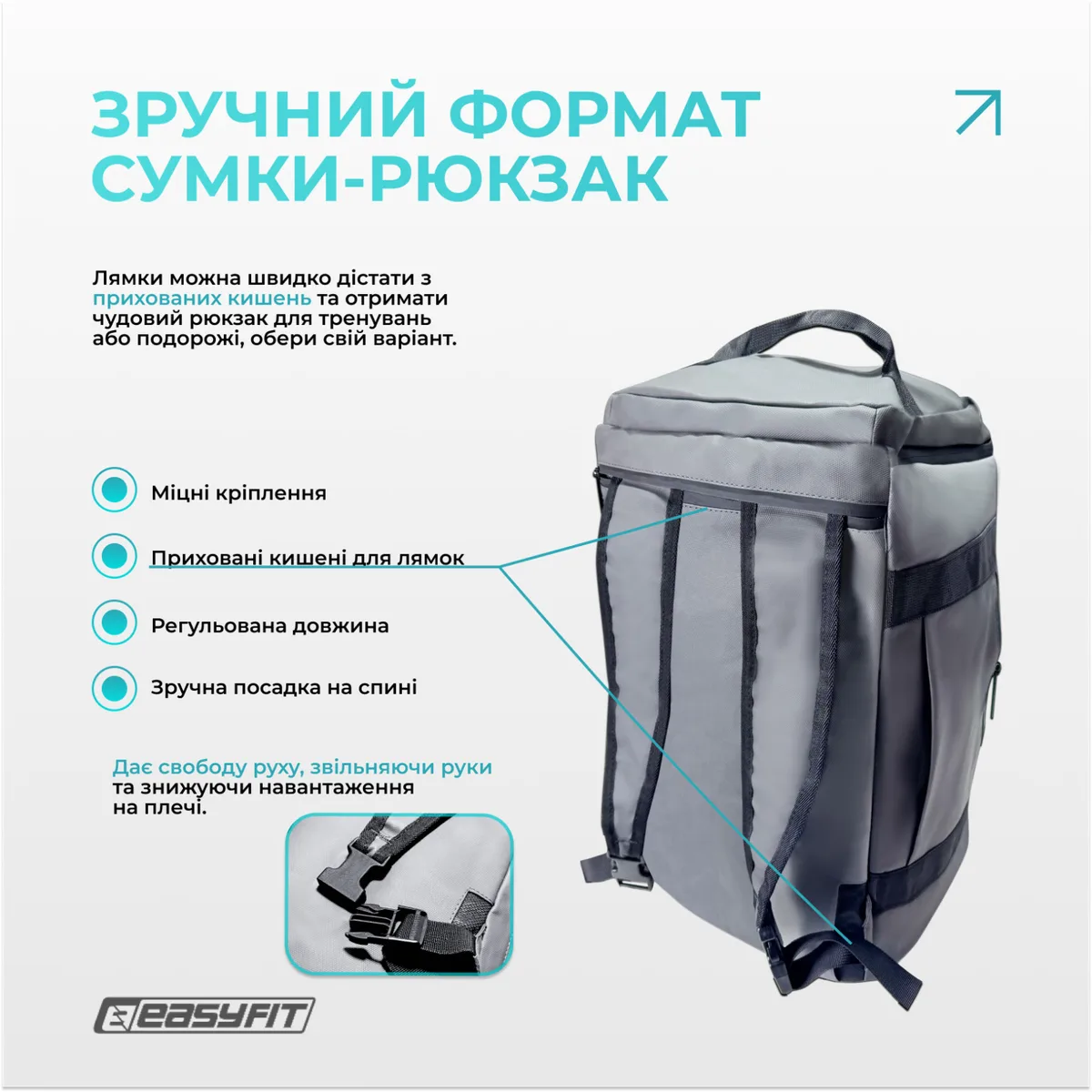 Спортивная сумка-рюкзак EasyFit PU Oxford 28л Черная