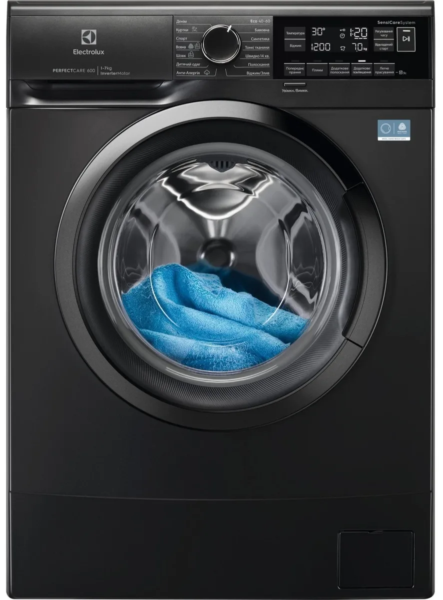 Стиральная машина Electrolux фронтальной загрузки, 7 кг, 1200 об/мин, класс энергопотребления A, 48 см, с дисплеем, инверторным мотором, темно-серебристого цвета
