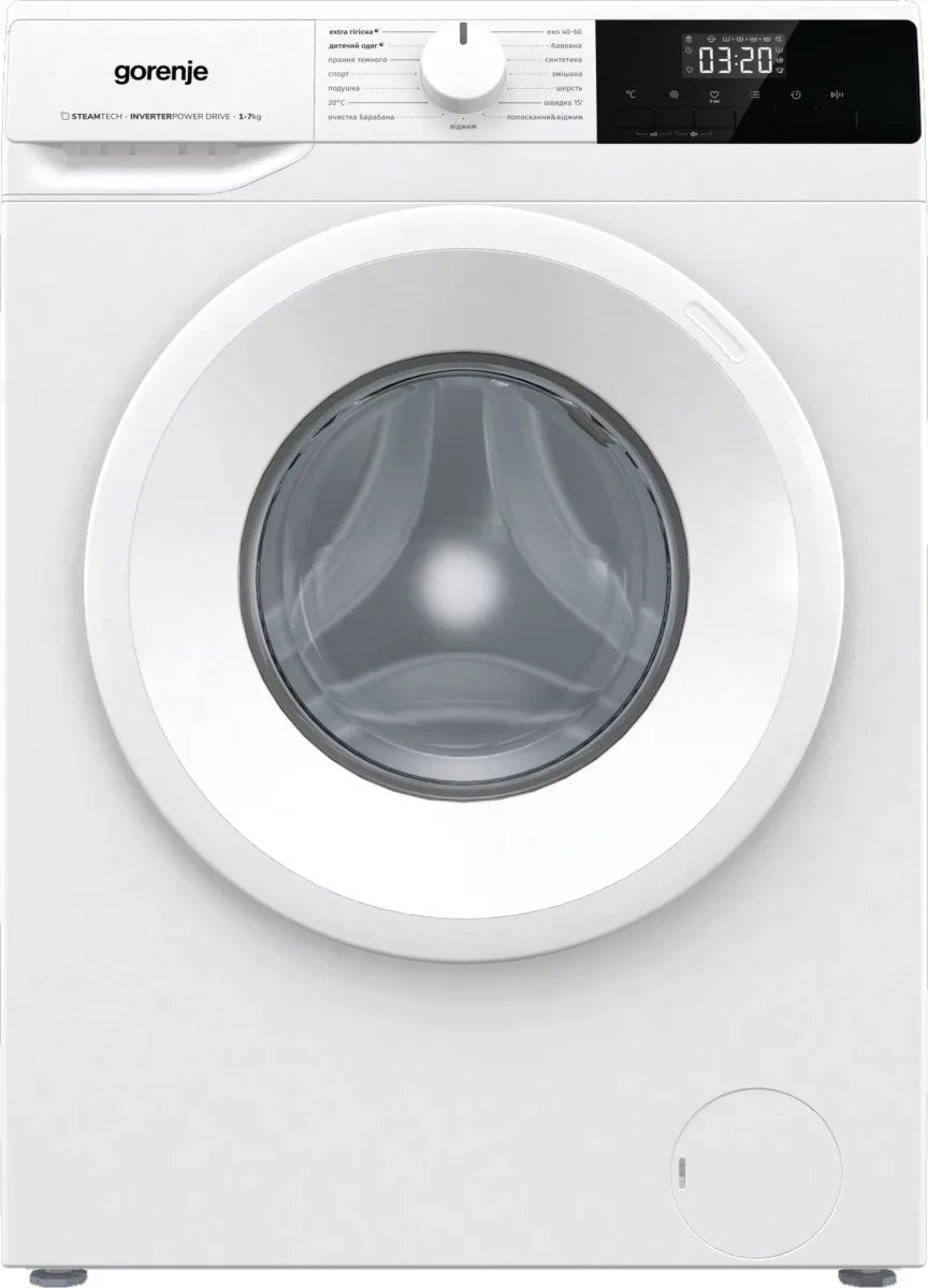 Фронтальна пральна машина Gorenje, 7 кг, 1200 об/хв, клас енергоефективності A+, 60 см, з дисплеєм, паровою функцією та інверторни