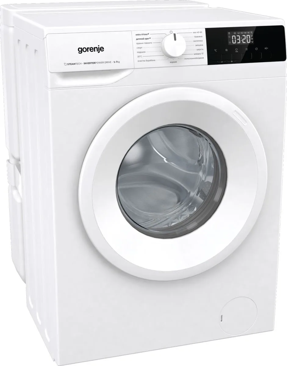 Фронтальна пральна машина Gorenje, 7 кг, 1200 об/хв, клас енергоефективності A+, 60 см, з дисплеєм, паровою функцією та інверторни