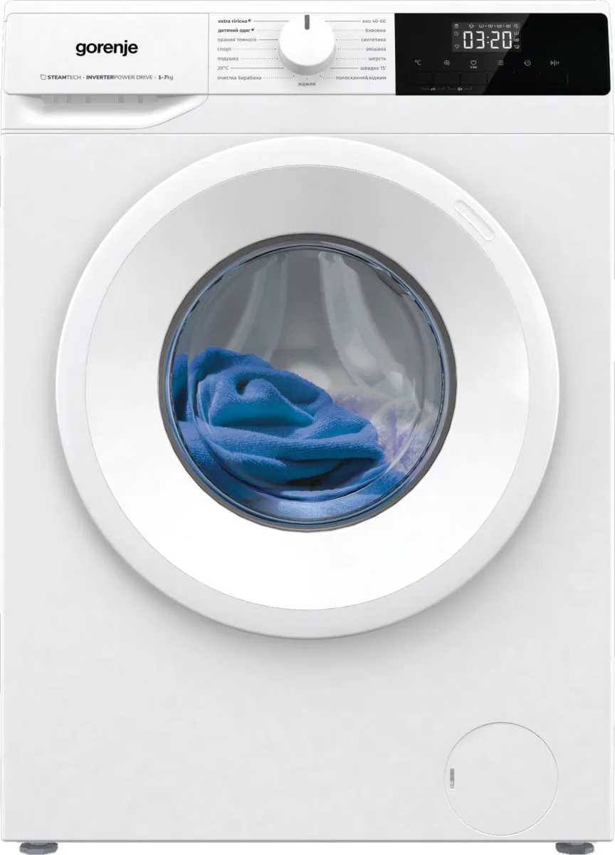 Фронтальна пральна машина Gorenje, 7 кг, 1200 об/хв, клас енергоефективності A+, 60 см, з дисплеєм, паровою функцією та інверторни