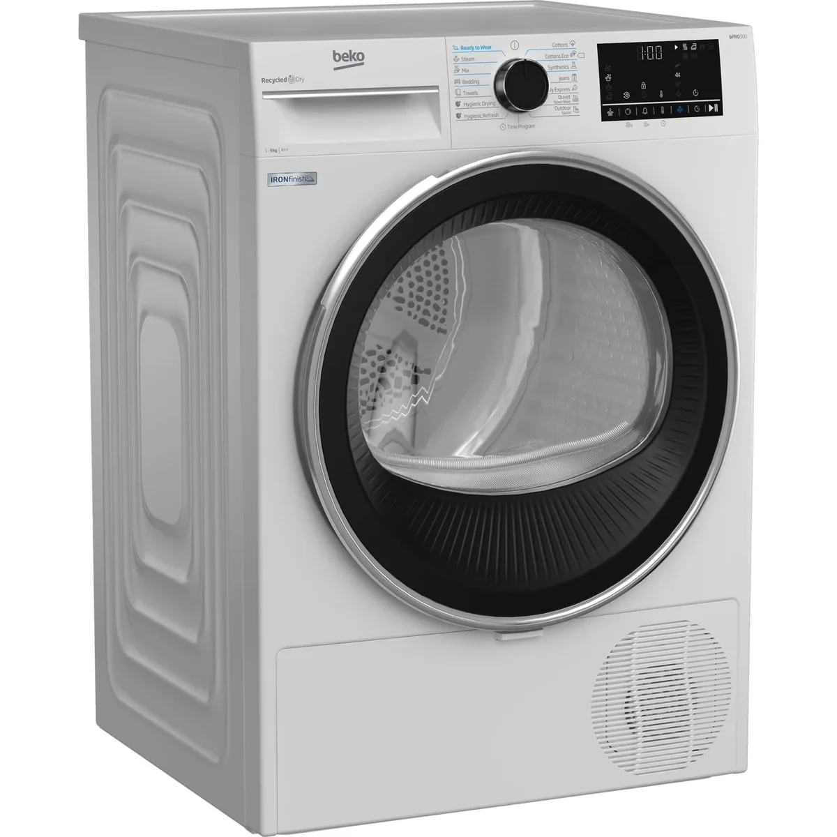 Сушильная машина Beko с тепловым насосом, 9 кг, класс энергоэффективности A++, 60 см, с дисплеем и подсветкой барабана, белая