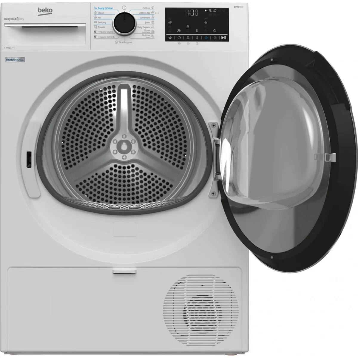Сушильная машина Beko с тепловым насосом, 9 кг, класс энергоэффективности A++, 60 см, с дисплеем и подсветкой барабана, белая