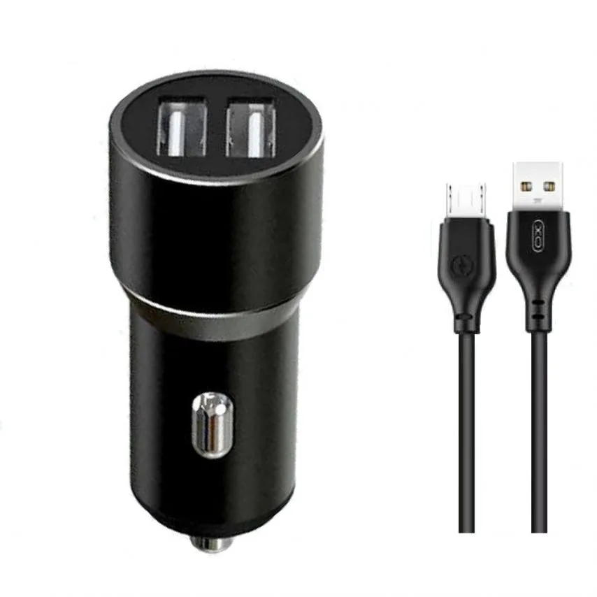 Автомобільний зарядний пристрій XO метал 2USB 2.4A чорний