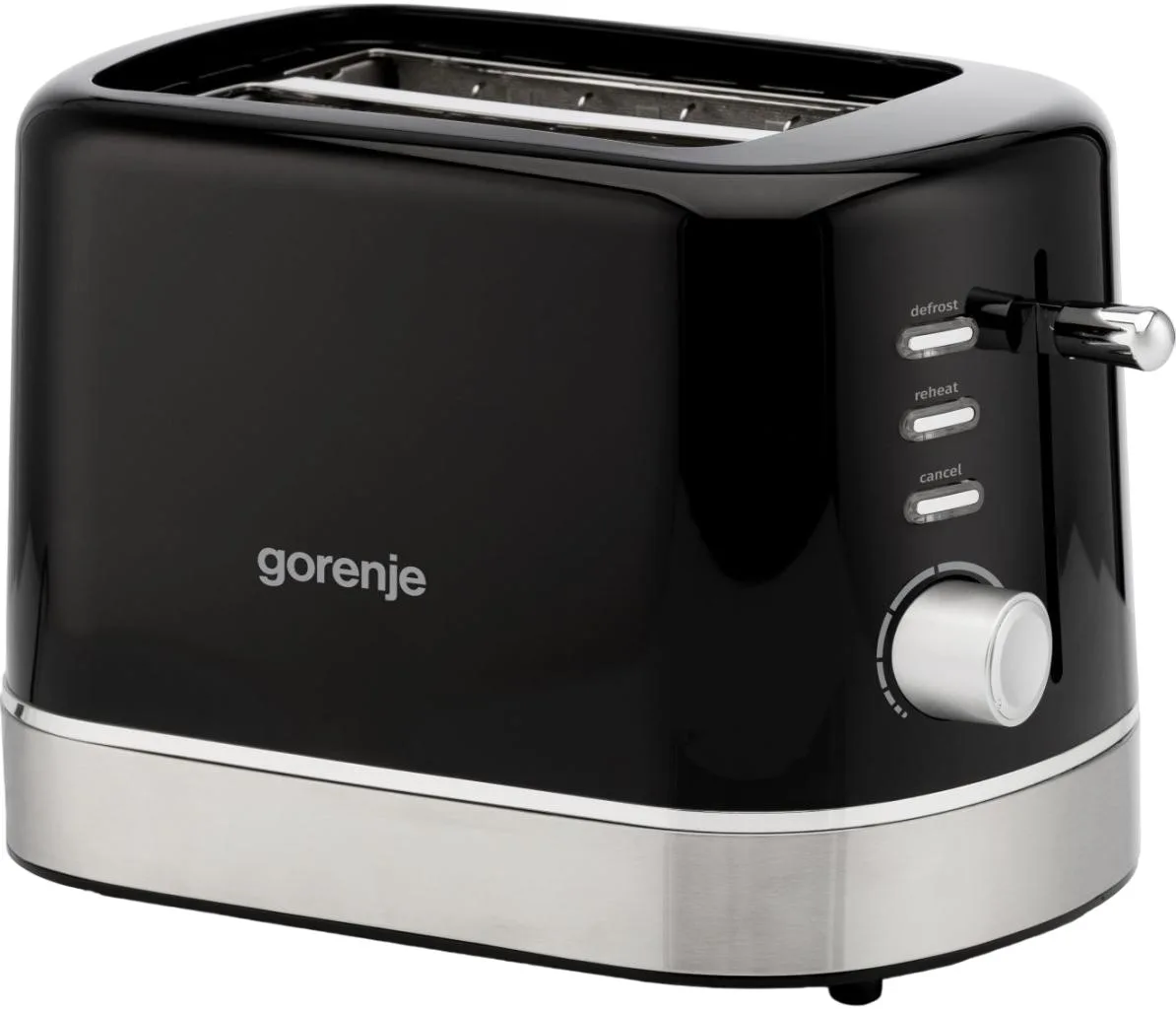 Тостер Gorenje 850 Вт з функціями підігріву та розморожування, пластиковий корпус, чорний колір.