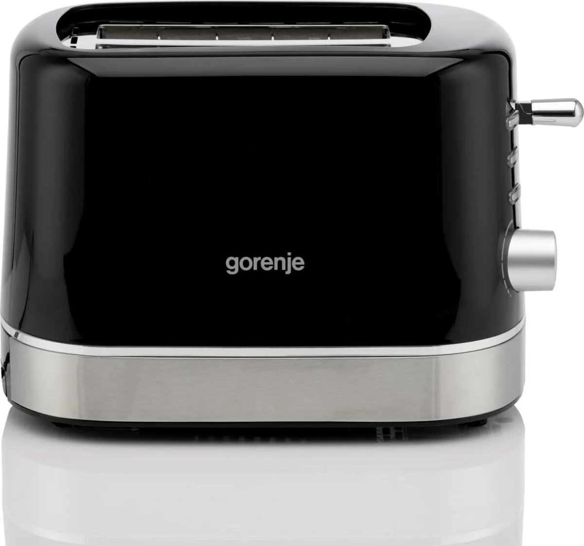 Тостер Gorenje 850 Вт з функціями підігріву та розморожування, пластиковий корпус, чорний колір.