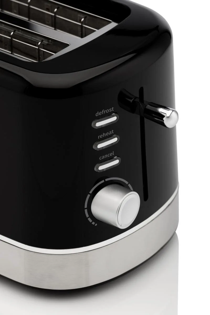 Тостер Gorenje 850 Вт з функціями підігріву та розморожування, пластиковий корпус, чорний колір.