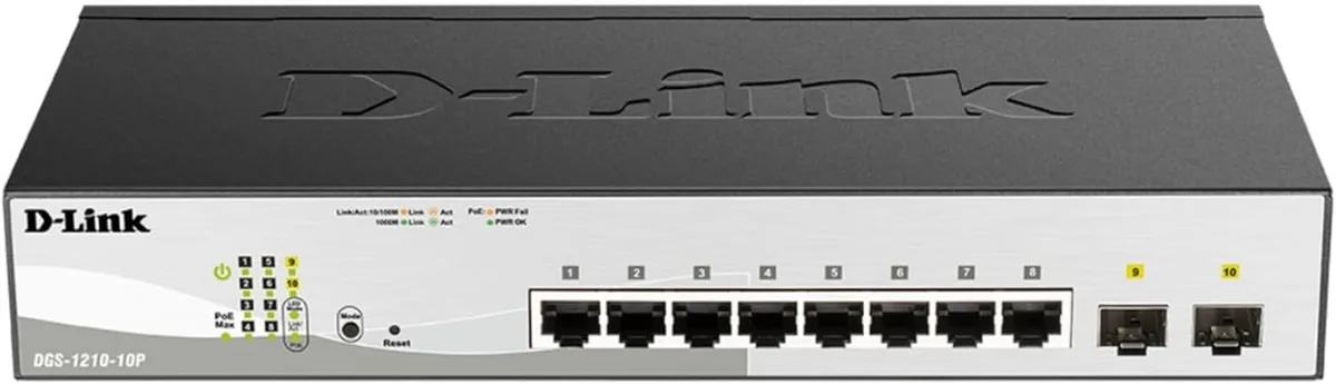 Комутатор D-Link DGS-1210-10P 8xGE PoE, 2xSFP, WebSmart