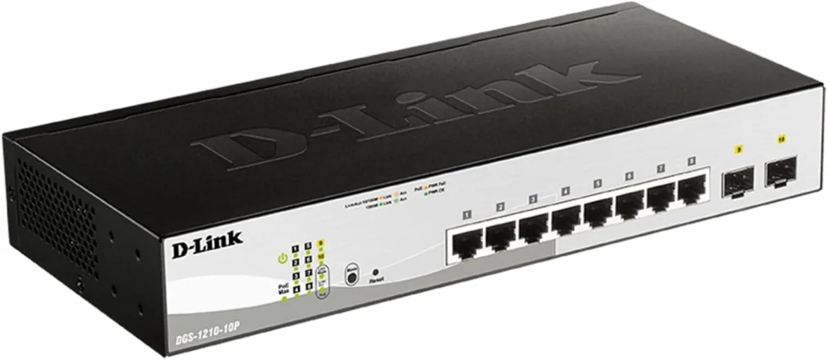 Комутатор D-Link DGS-1210-10P 8xGE PoE, 2xSFP, WebSmart