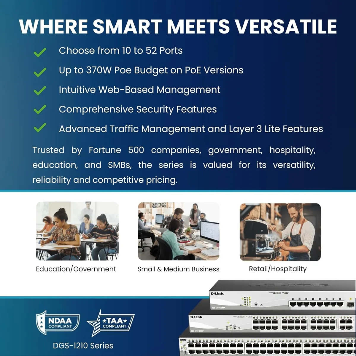 Комутатор D-Link DGS-1210-10P 8xGE PoE, 2xSFP, WebSmart