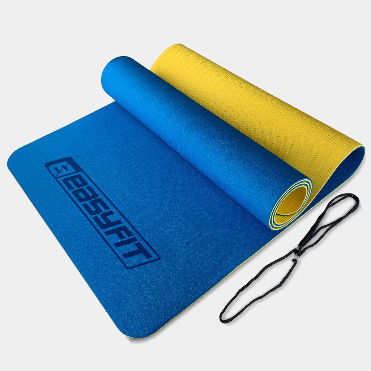 Коврик для йоги та фітнесу EasyFit TPE 183х61 см синьо-жовтий 6 мм двошаровий