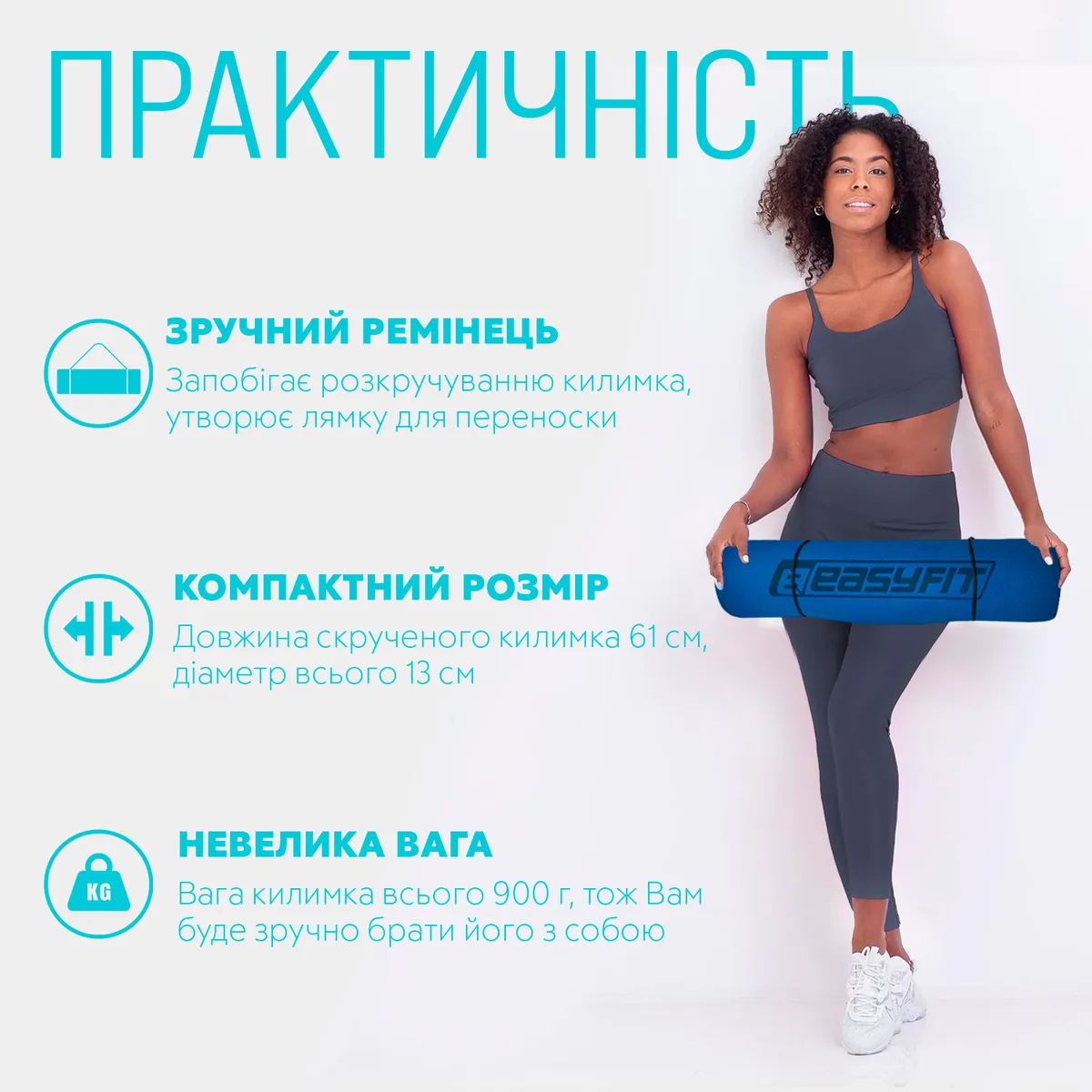 Коврик для йоги та фітнесу EasyFit TPE 183х61 см синьо-жовтий 6 мм двошаровий