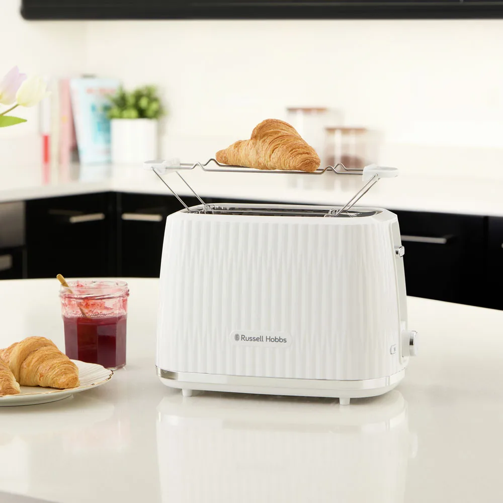 Тостер Russell Hobbs Eden 800 Вт, пластиковий, функції підігріву та розморожування, білий.