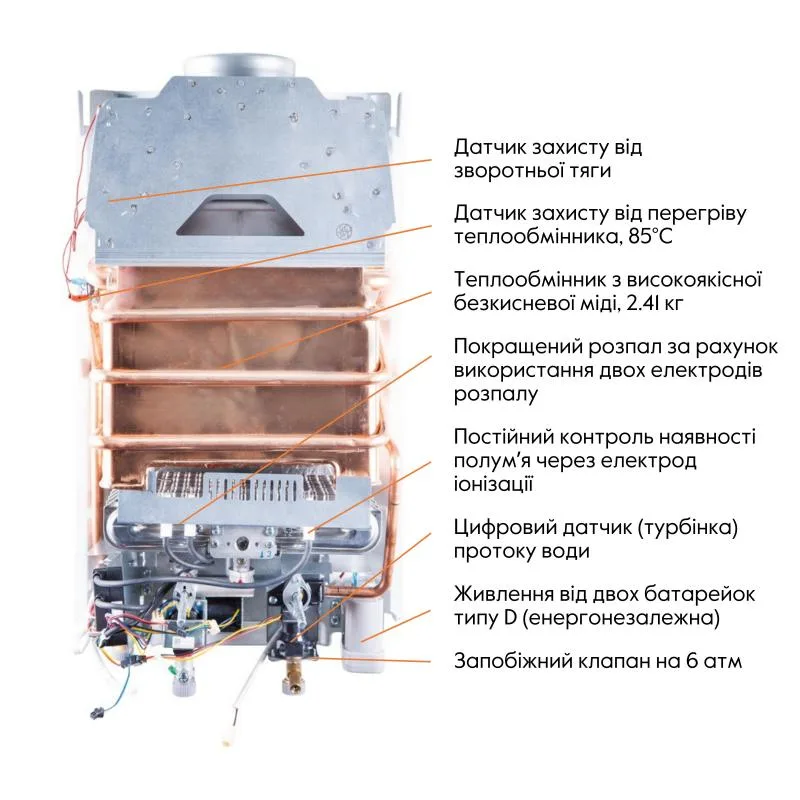 Газова колонка димохідна JSD20-10N-QB 10 л 18 кВт для гарячої води