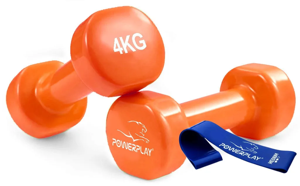 Гантелі вінілові Active Point 4 кг Помаранчеві пара з гумкою для фітнесу 7,5 кг