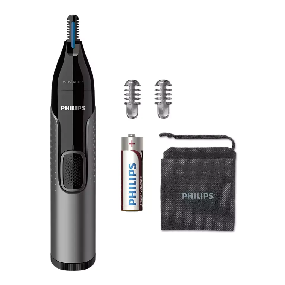Тример Philips Series 3000, 1xAA, 2 насадки, сталь, чорний.