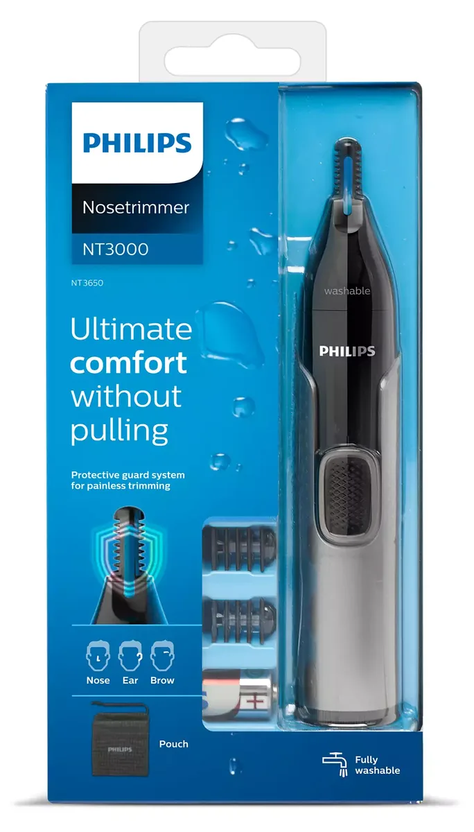 Тример Philips Series 3000, 1xAA, 2 насадки, сталь, чорний.