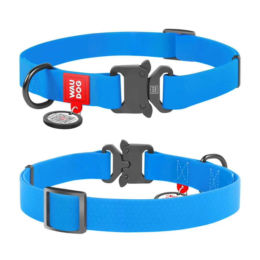 Нашийник WAUDOG Waterproof 20 мм металічна пряжка 28-40 см Collartex блакитний