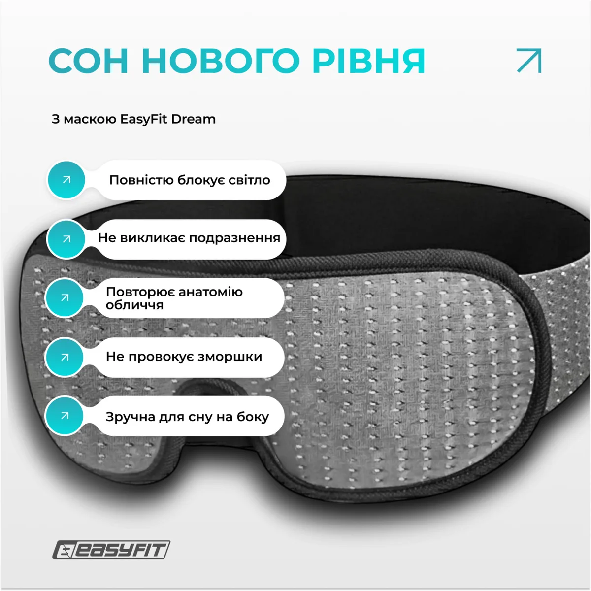 Маска для сна 3D EasyFit полиуретан 68х22х8,5 см серая