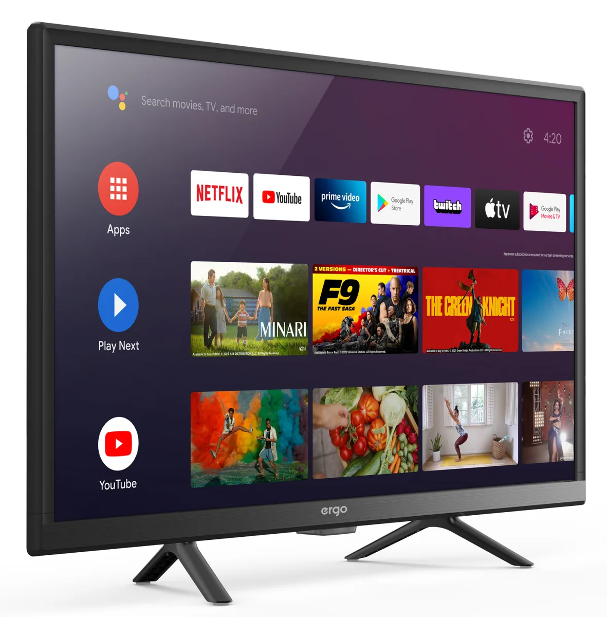 LED телевизор ERGO 24 дюйма черный VA HD Smart TV