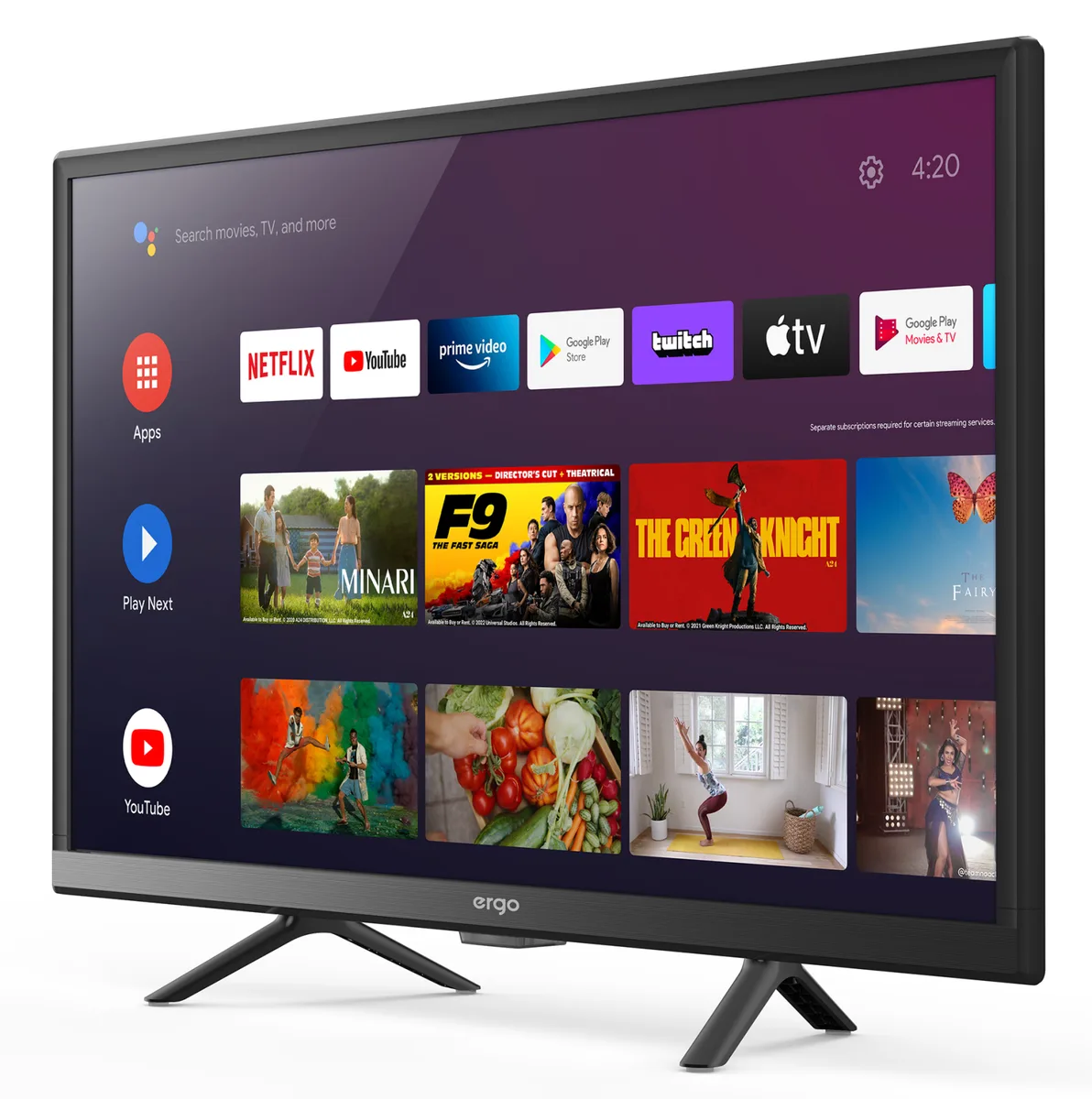 LED телевизор ERGO 24 дюйма черный VA HD Smart TV