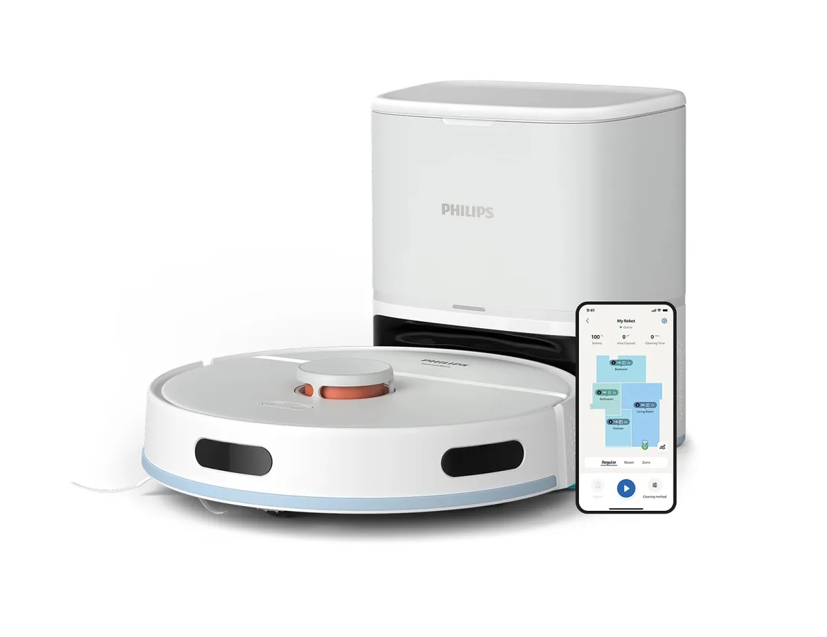 Робот-пилосос Philips Series 2000, висота 9.7 см, функція вологого прибирання, об'єм контейнера для бруду - 0.38 л, об'єм для води
