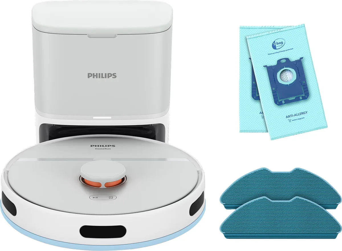 Робот-пилосос Philips Series 2000, висота 9.7 см, функція вологого прибирання, об'єм контейнера для бруду - 0.38 л, об'єм для води