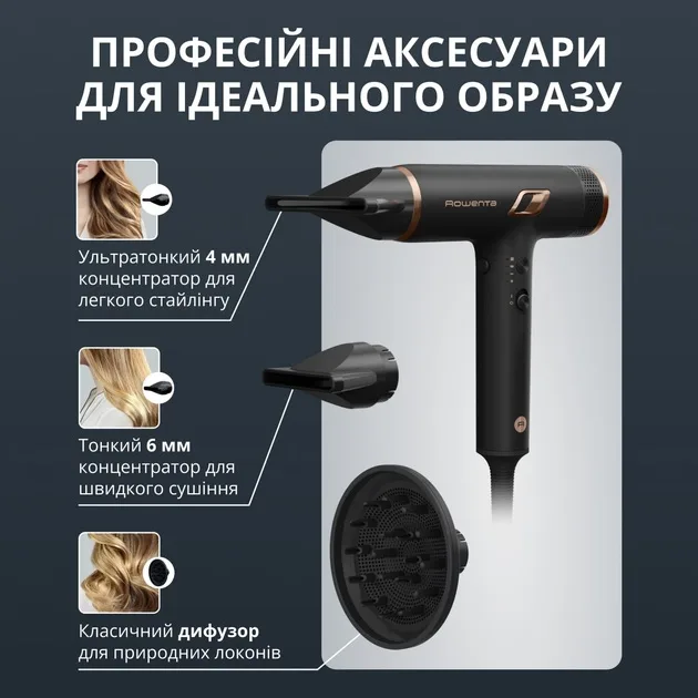 Фен Rowenta 1700 Вт чорний з дифузором і концентратором