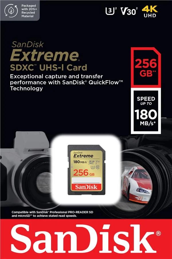 Карта пам'яті SanDisk SD 256 ГБ UHS-I V30 180 Мб/с Червона