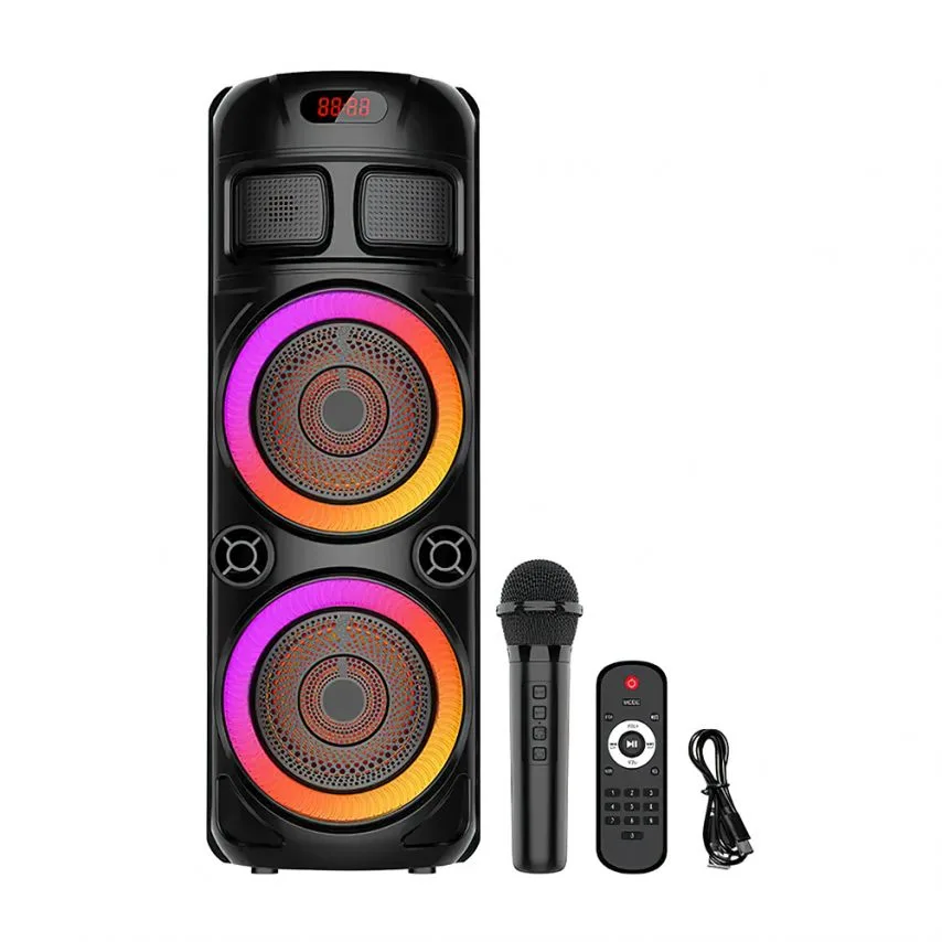 Портативная колонка Bluetooth 40W 203мм черная с микрофоном и подсветкой.