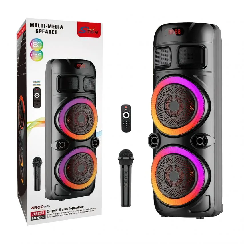 Портативная колонка Bluetooth 40W 203мм черная с микрофоном и подсветкой.