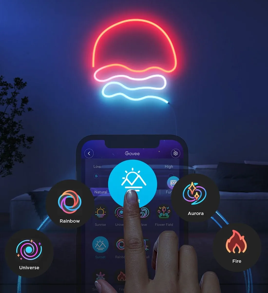 Светодиодная лента умная Govee H61D3 Neon Rope Light 2,3 м, RGBIC, WI-FI/Bluetooth, белая