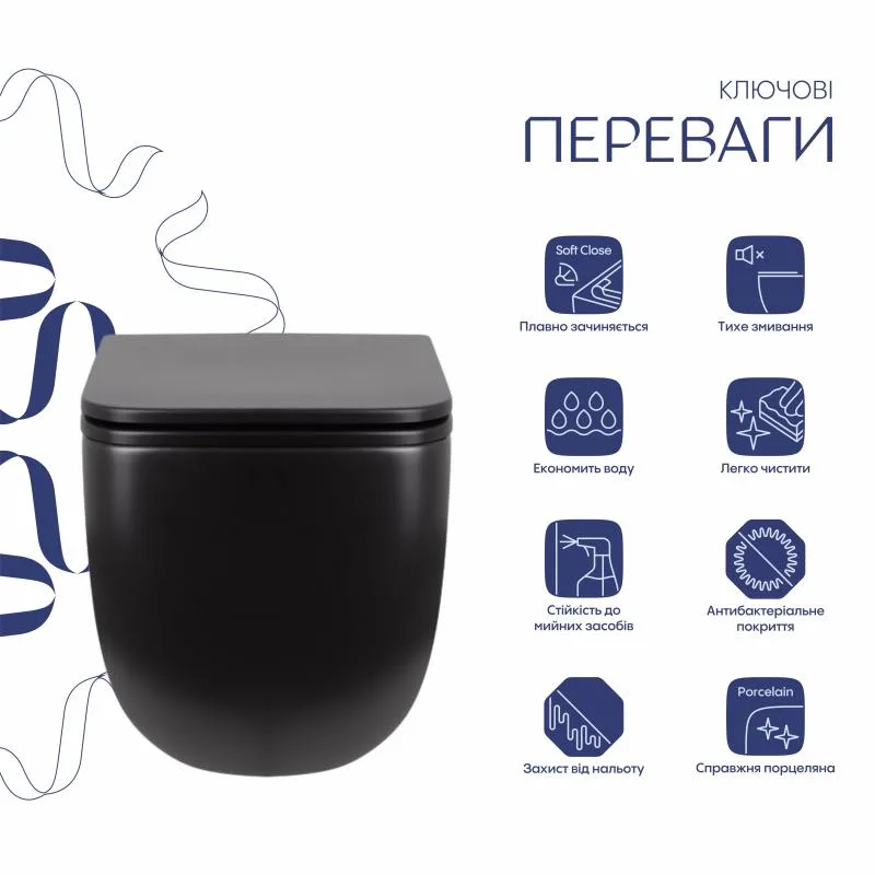 Унітаз підвісний безободковий Qtap Gemini чорний кераміка 530x365x373 мм