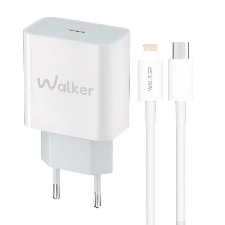 Мережевий зарядний пристрій WALKER 20W Type-C до Lightning 1м білий
