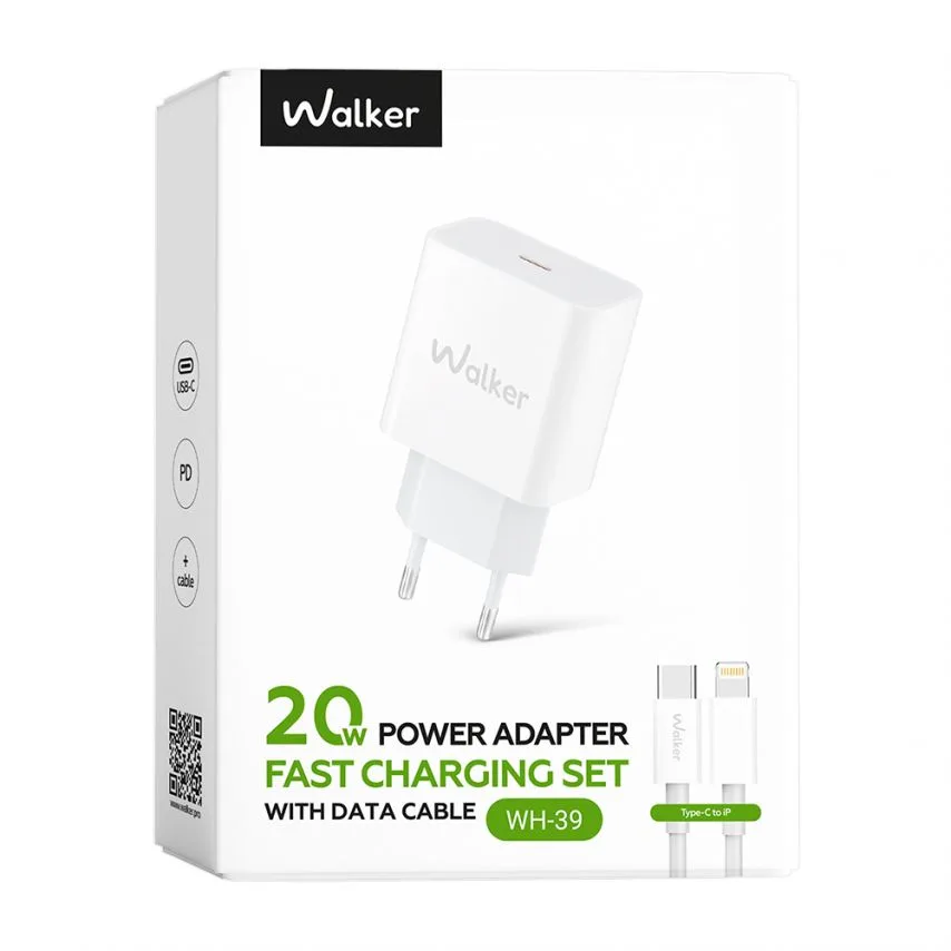 Мережевий зарядний пристрій WALKER 20W Type-C до Lightning 1м білий