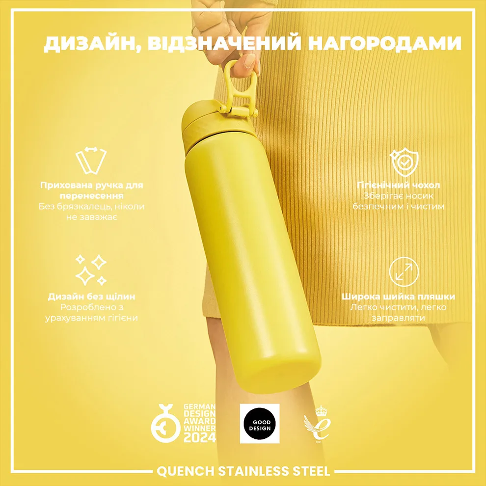 Бутылка для воды ION8 нержавеющая сталь 1200 мл желтая