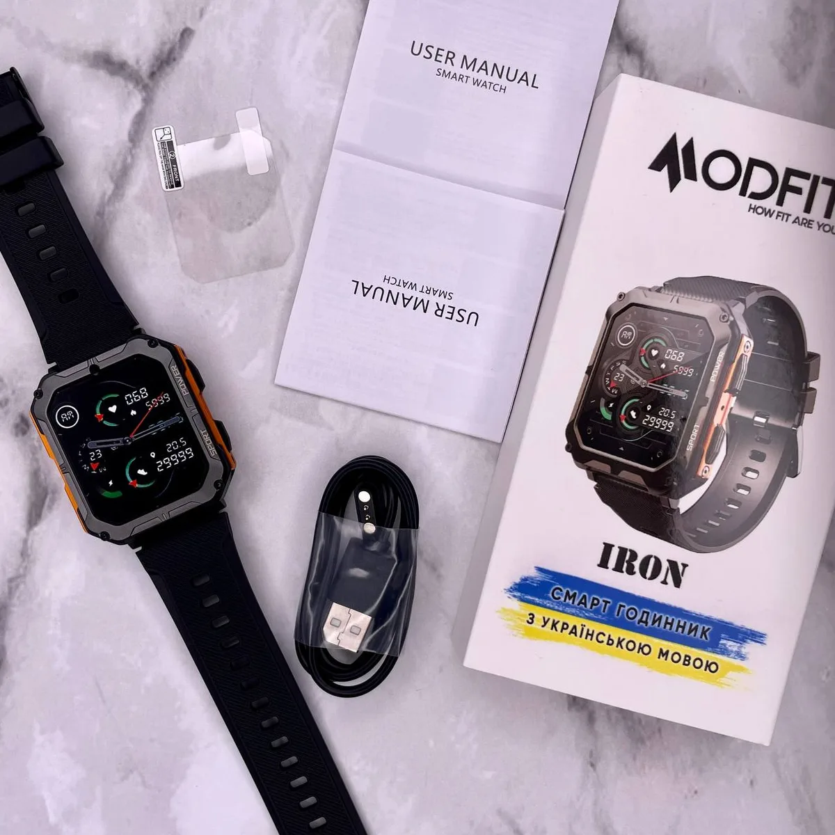 Розумні годинники Modfit полімер сталь 1,83 дюйма чорно-жовтогарячі