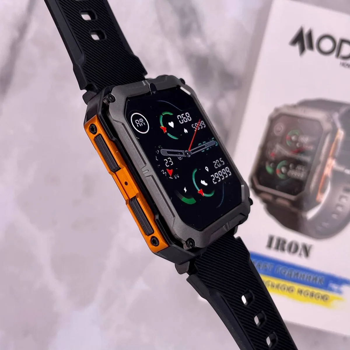 Розумні годинники Modfit полімер сталь 1,83 дюйма чорно-жовтогарячі