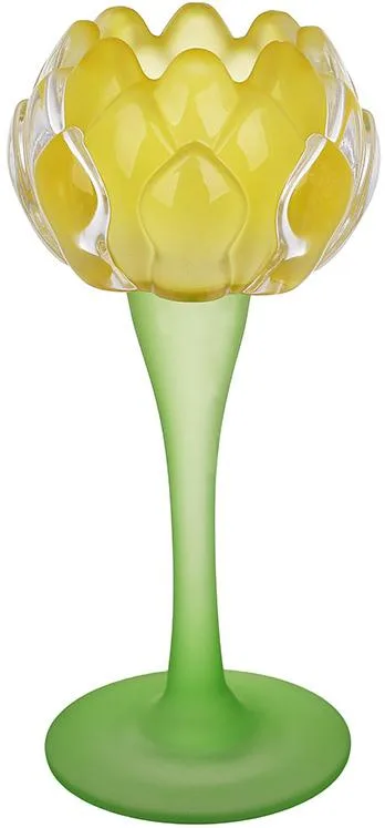 Подсвечник Bona Glass-Tulip жёлтый лотос 8х18 см стеклянный