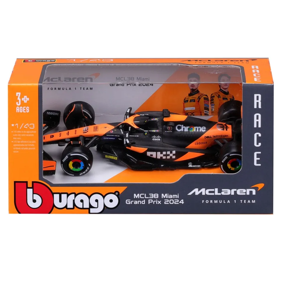 Автомодель Bburago металевий 1:43 чорно-жовтогаряча McLaren F1 MCL38 2024