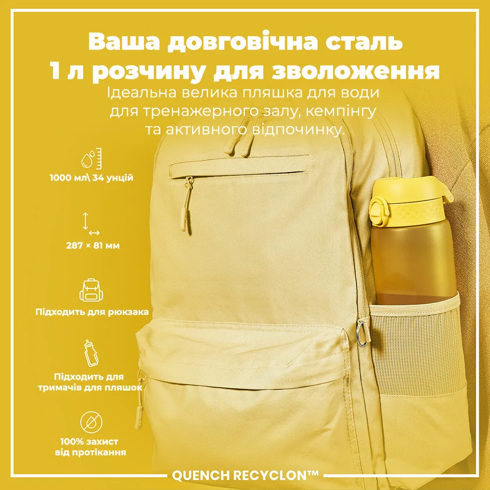 Пляшка для води ION8 харчовий пластик 1000 мл жовта BPA Free